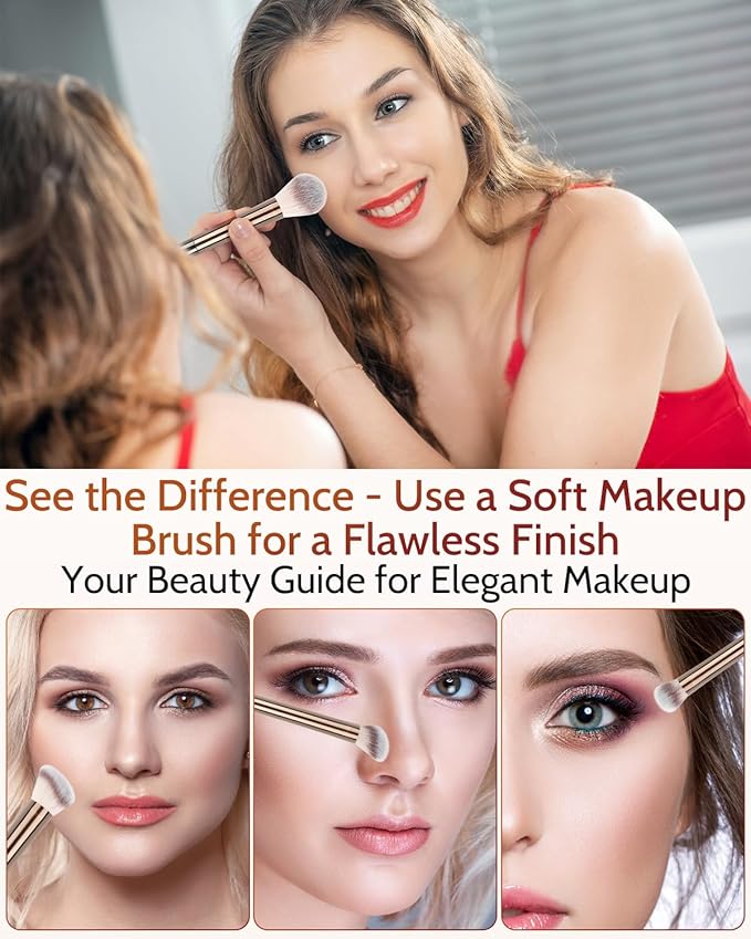 Makeup Brushes Set, 12 Pcs Multi-functional Cosmetic Brushes Tools Kit With 3 Makeup Sponges and Storage Bag, Soft Bristles are Suitable for Foundation, Concealer, and Eyeshadow (Brown)
