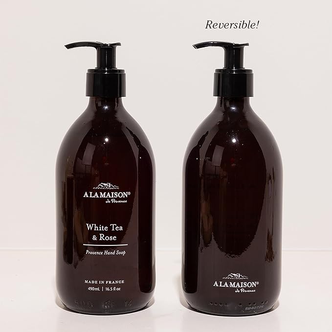 A LA MAISON Candle + Hand Soap Gift Set – White Tea & Rose – Premium French Formula – Amber Collection