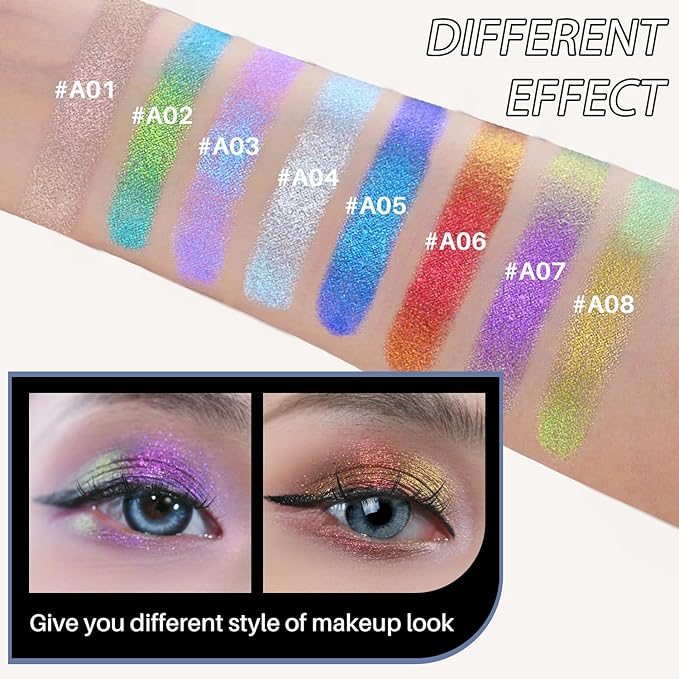 CHARMACY Duochrome Glitter Eyeshadow Stick, Chameleon Metallic Shimmer Smoky Eye Shadow, Long-Lasting Water-Resistant Formula, High Pigmented, Built-in Smudger #06