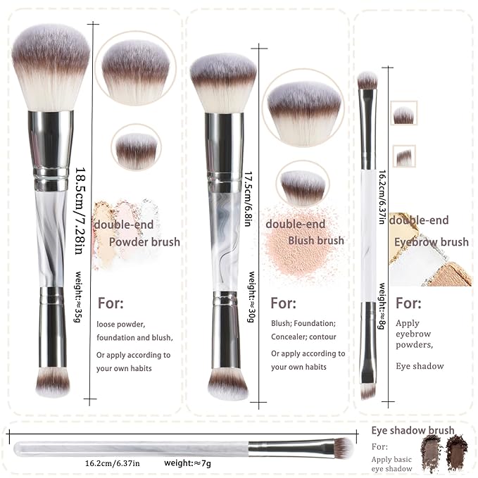 YJ-Anyue4PCS Dual-Ended Makeup Brushes & Blending Sponge Set, Professional Foundation Concealer Eyeshadow Kabuki Brush with, for Liquid Powder Cream, Vegan & Cruelty-Free