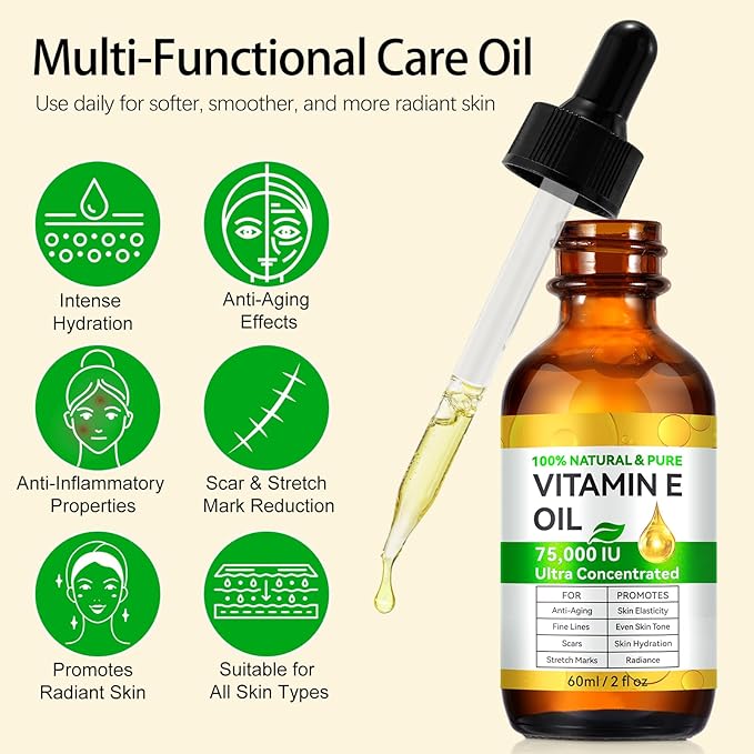 Vitamin E Oil for Scars 2.02 FL OZ- All Natural & Vegan Skin Moisturizer