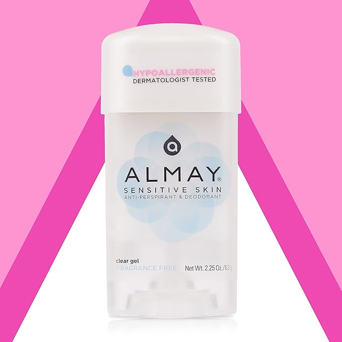 Almay Deodorant for Women, Gel Antiperspirant, Hypoallergenic, Dermatologist Tested for Sensitive Skin, Fragrance Free, 2.25 Oz