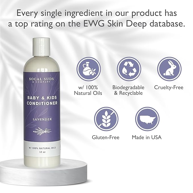 SoCal Suds & Company - Organic Baby & Kids Conditioner - Moisture Baby Hair Conditioner - Gentle Natural Vitamin Rich Ingredient Organic Oils for Babies and Kids Sensitive Scalp - Lavender, 12oz