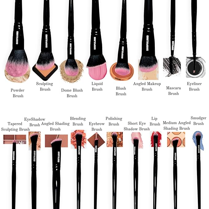 18-Piece Vegan Makeup Brush Set – Black & Pink Case, Soft Synthetic Bristles, Cruelty-Free, Ideal for Liquid, Powder, Cream & Bronzer; Includes Kabuki, Blender, Blush & Eyeshadow Brushes