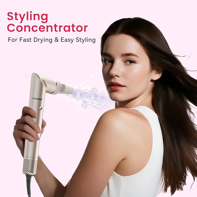 3 in 1 Hot Air Styler - Professional Hair Dryer Brush with No Heat Damage, High-Speed Negative Ionic Hair Dryer, Frizz-Free Blow Dryer Brush for Drying Volumizing Straightening (Glod)