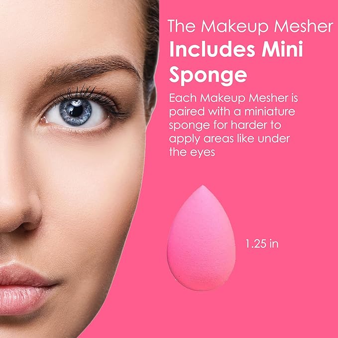 The Makeup Mesher- 2 Piece Makeup Blender Cruelty & Latex-Free, Streak-Free Highly Dense Large and Mini Travel Beauty Sponge from GK (1, Hot Pink)