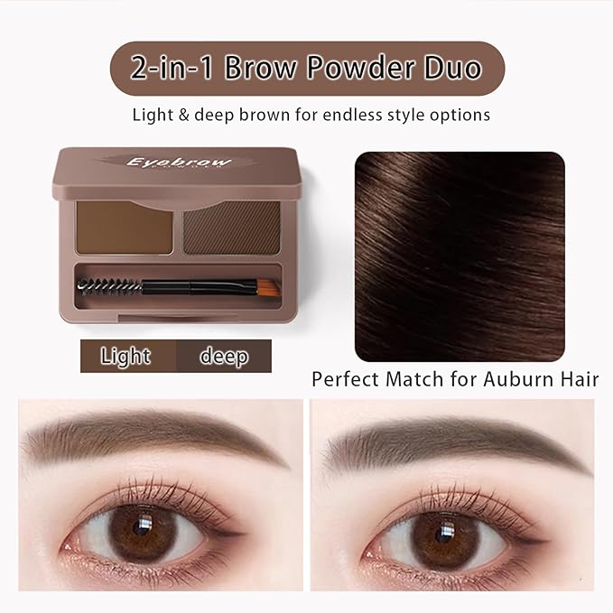 Eyebrow Powder Kit, Long-Lasting & Waterproof Two Colors Brown Tinted Brow Powder for Beginners, Easy to Apply, Stays All Day, Includes Brow Brush & Mirror