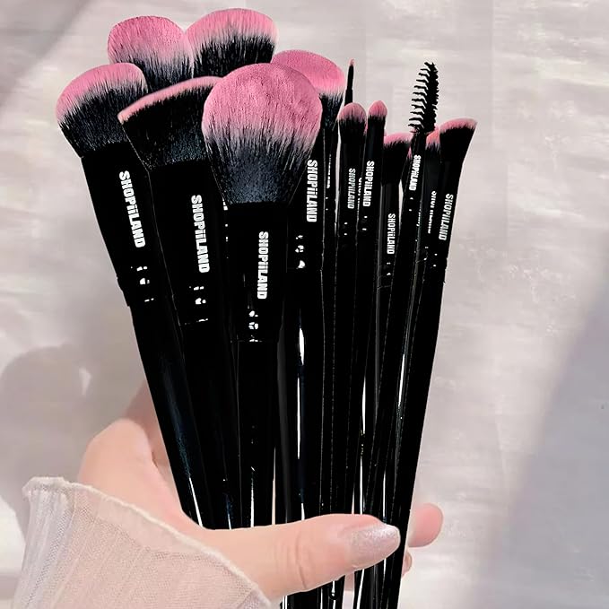 18-Piece Vegan Makeup Brush Set – Black & Pink Case, Soft Synthetic Bristles, Cruelty-Free, Ideal for Liquid, Powder, Cream & Bronzer; Includes Kabuki, Blender, Blush & Eyeshadow Brushes