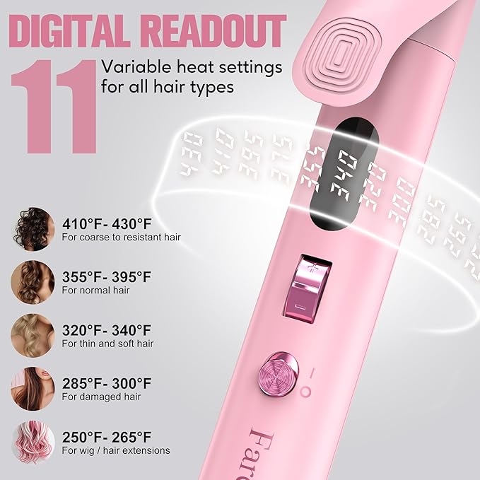 FARERY Long Barrel Curling Iron 1 1/4 inch, 1.25 Inch Curling Iron for Thin Hair, Infused Argan Oil & Keratin, 11 Adjustable Temp, Include Clips & Silicone Pad, Pink