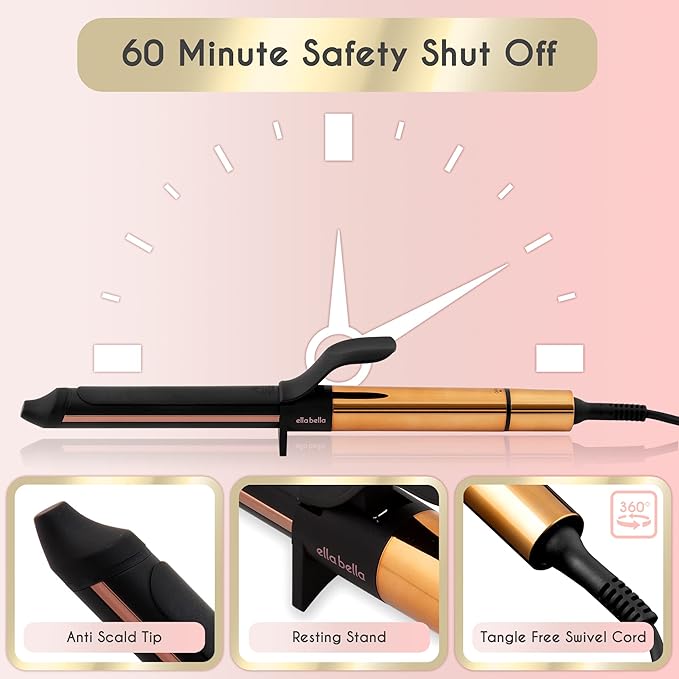 ELLA BELLA® Curling Iron 1 Inch & Hair Protection Oil • Professional Hair Curler • Curling Wand • Ceramic Curling Irons • Transform Your Look in Seconds • Suitable for All Hair Types