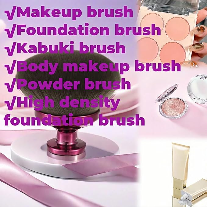 Extra Large Kabuki Brush - 90mm Wide Head for Flawless Face & Body Makeup, Self Tanner, Sunscreen. Even Application with Liquids/Creams. Wet & Dry Use - Purple