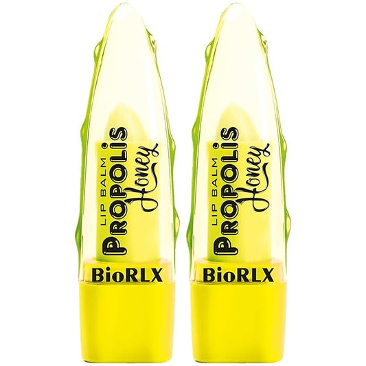 BioRLX 99% Purity Aloe Vera Lip Balm - Natural Moisturizing Unisex Lip Care for Hydrated and Radiant Lips (Propolis & Honey, 0.12 Ounce (Pack of 2))