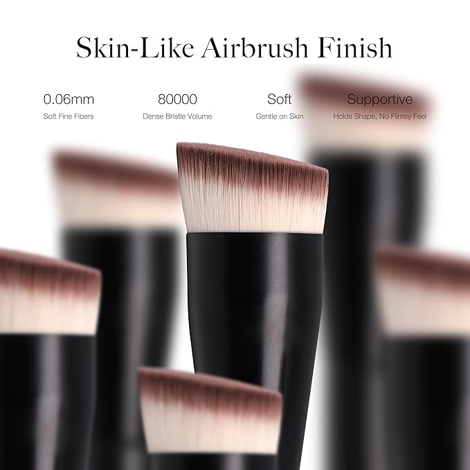 JoMay Flat Top Kabuki Foundation Brush for Liquid Makeup – Vegan Makeup Brush for Liquid, Cream & Powder – Dense, Soft Bristles for Flawless, Streak-Free Finish – Black