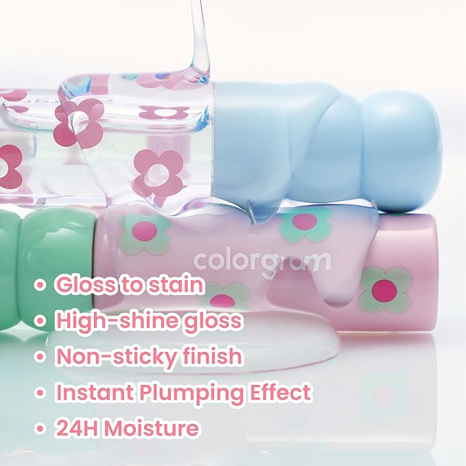 COLORGRAM Fruity Glass Tint 08 Lovely Raspberry | Korean Long Lasting & Waterproof Lip Stain | Glossy Dewy Lip Gloss, Highly Pigmented Raspberry Red Shade with Glowing effect 0.11 Oz.
