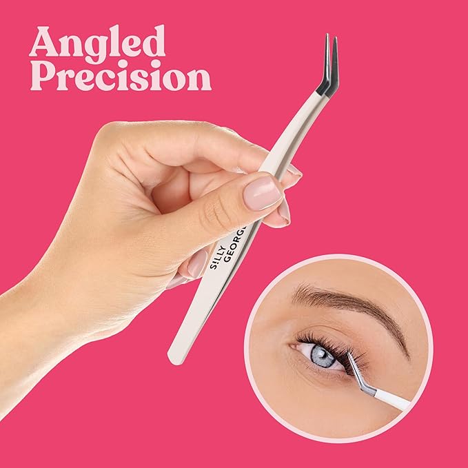 Silly George Pop-On Lashes Placement Tool + Spoolie - Precision DIY Cluster Lash Extension Tweezers & Eyelash Fluffing Tool, 2-Piece Set