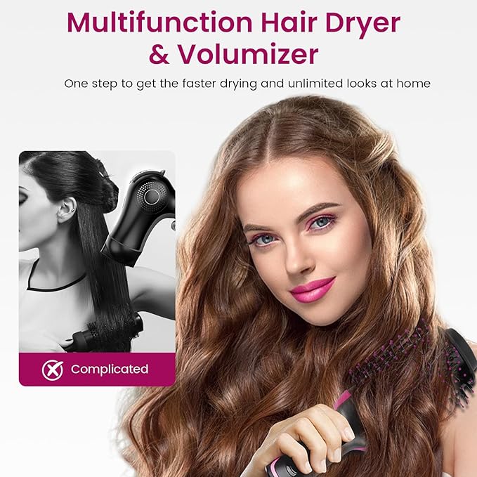 Hair Dryer Brush Blow Dryer in One, Upgraded 4 in 1 Hair Drying Hair Blowout Brush,One Step Hair Dryer and Styler Hot Air Negative Ion Anti-frizz Blowouts, Salon Volumizer & Straightener (A)