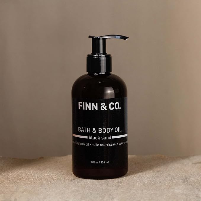 FINN & CO. Black Sand Bath & Body Oil - Lightweight, Fast-Absorbing, Paraben & Cruelty Free - Moisturizing Jojoba & Apricot Oil - Beach-Inspired Hydrating & Nourishing Fragrance | 8 oz