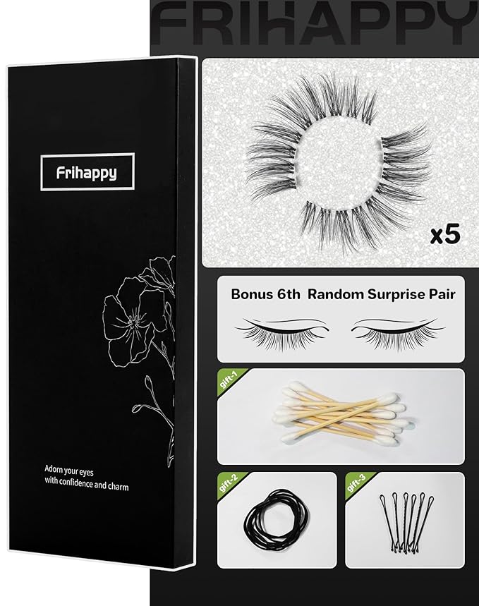 Lashes Eyelashes Lashes Wispy False Eyelashes Natural Eyelashes Mink Lashes 5 Pairs Frihappy Lashes DW1, with a pair of Half Lashes as Gift