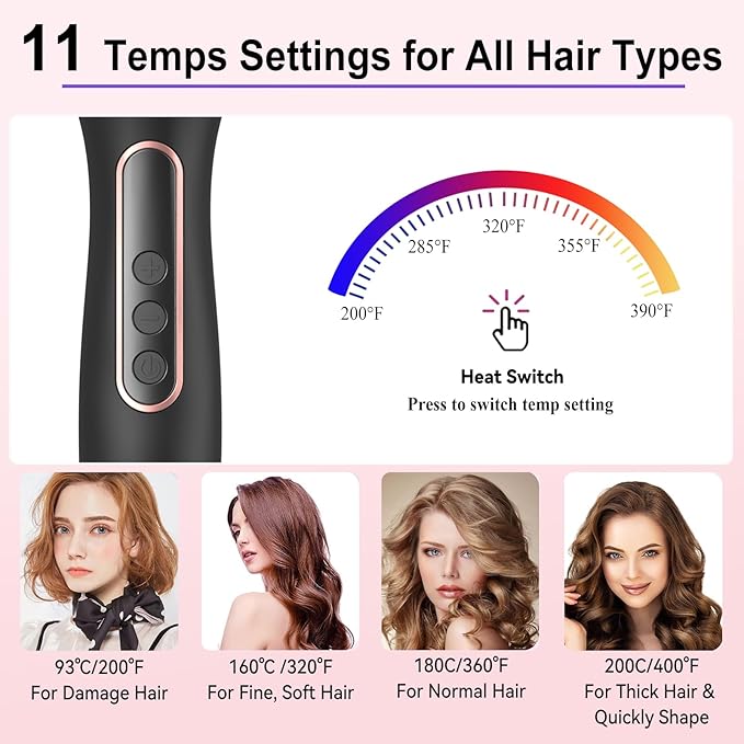 3 in 1 Thermal Brush Set, Heated Round Brush Detachable Head for Blowout Look, Curling Iron Dual Voltage 110-220V for Travel, Ionic Outlet Volumizing Round Comb Lightweight