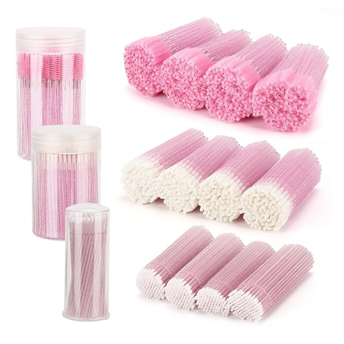 1500 PCS Eyelash Extension Supplies Kit, 500 Spoolies Mascara Wands 500 Lip Brushes 500 Micro Swabs Pink, Disposable Eyelash Brushes Makeup Applicator Tool with 3 Reusable Containers