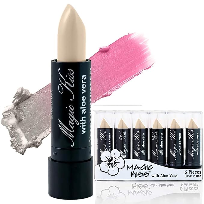 Magic Kiss Lipstick Set Aloe Vera Color Changing 6 Pack MADE IN USA (White)