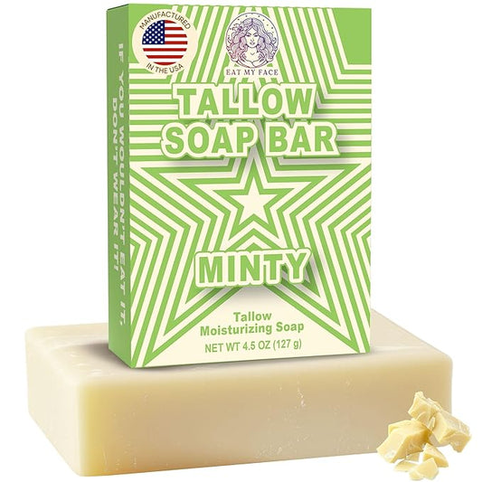 Eat My Face Beef Tallow Soap Bar Grass Fed | Organic Natural Body Wash Soap Bar for Women & Men | Moisturizing Tallow Cleanser for All Skin Types | Nourishing with Minty Scent