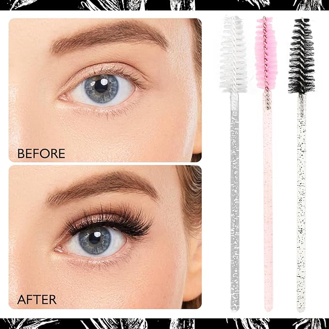 300 PCS Disposable Mascara Wands, Blue Lash Tapes, Lash Spoolies For Eye Lash Extension, Eyebrow Comb, Lash Applicator Tool, Pink & Black & White Mascara Brush