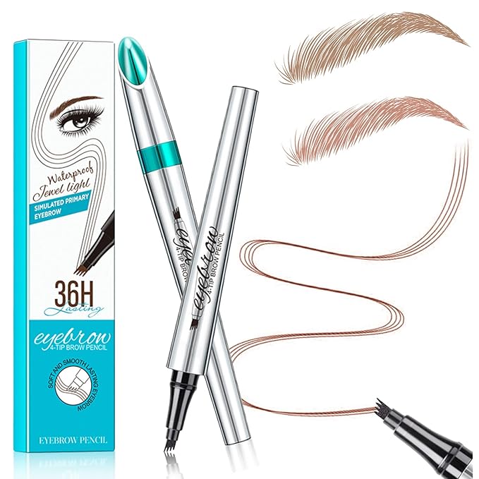 Microblading Eyebrow Pencil, Eyebrow Pen with an Upgrade Micro-Fork Tip Applicator, Waterproof Long-Lasting Microblading Brow Pen, Brow Pencil for Natural Looking Brows Makeup, Reddish Brown
