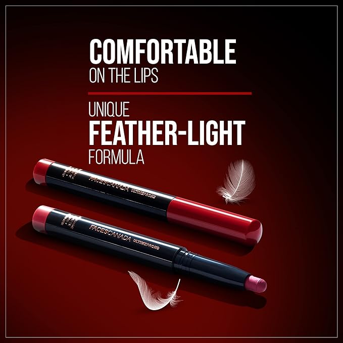 Faces Canada Ultime Pro HD Matte Lip Crayon with Primer | Long Lasting 9HR Stay Lip Color | Smooth Glide, Bold Pigment, Non-Drying Finish | Bloodmoon (Red) Shade - 0.04 Oz (1.14g)