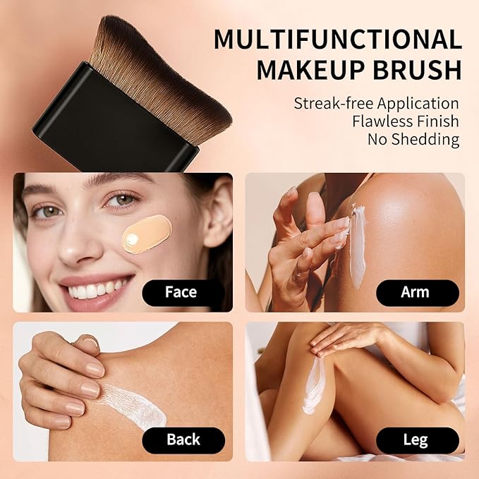 FUNAN Big Self Tanning Blend Brush, Professional Angled Makeup Brush, Foundation Makeup Brush Cream Powder Liquid,Face Neck Body Leg Tanning Makeup Black