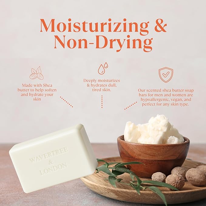 Wavertree & London Peach Bellini Scented Natural Soap (8 Bars), 7oz Moisturizing French Triple Milled Soap Bars enriched with shea butter - Pure Plant Oil Bath & Body Bars for All Skin Types