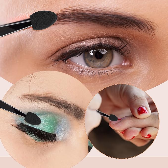100 Pcs Eyeshadow Applicators, Disposable Eye Shadow Applicators, Mini Dual-Sided Sponge Tip Eye Shadow Brushes Portable Travel Makeup Brushes, Multipurpose Blending Sticks for Eyeshadow