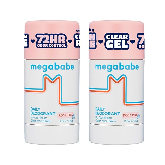 Megababe Daily Deodorant - Rosy Pits | 72 hour Odor Protection | Aluminum-Free, Clear & Clean | 2.6 oz - 2 Pack