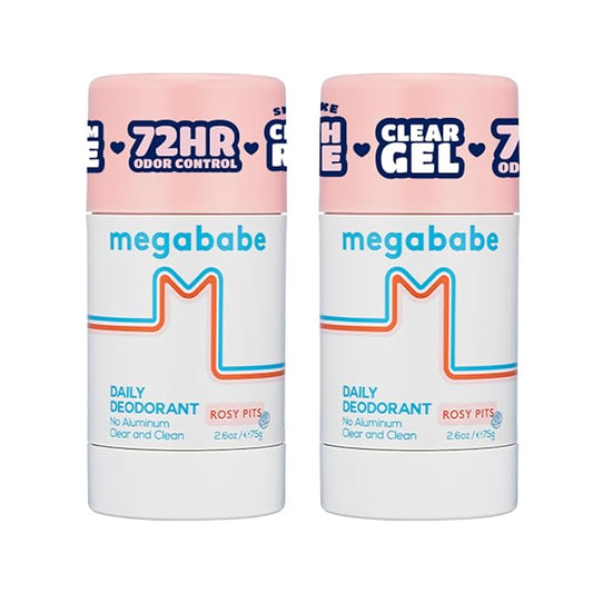 Megababe Daily Deodorant - Rosy Pits | 72 hour Odor Protection | Aluminum-Free, Clear & Clean | 2.6 oz - 2 Pack
