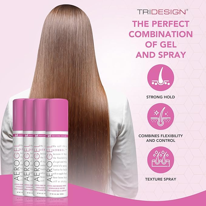 TRI Design Aerogel Hairspray - Strong Hold Hair Finishing Spray for Volumizing & Control, Flexible Styling for All Hair Types, Non-Sticky and Scented - For Women and Men - Travel Size Pack of 4 (3 Oz)