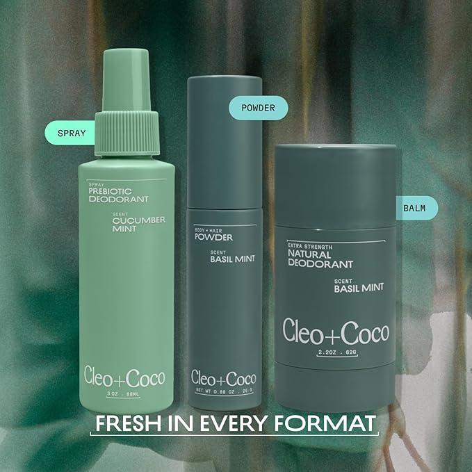 Cleo+Coco Prebiotic Deodorant Spray, Cucumber Mint (3.0 oz), Multi-Use Deodorizing & Soothing Body Spray for Women and Men, Aluminum-Free & Vegan Whole Body Deodorant