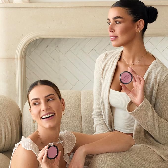 Palladio Matte Blush, Brushes onto Cheeks Smoothly, Soft Matte Look and Even Finish, Flawless Velvety Coverage, Effortless Blending Makeup, Flatters the Face, Convenient Compact, Velvetine