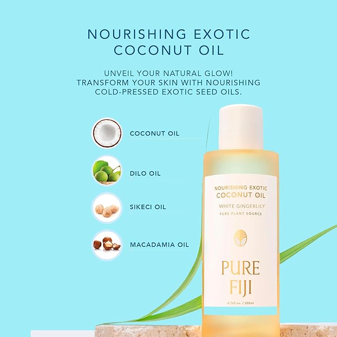 PURE FIJI Nourishing Exotic Coconut Body Oil, White Gingerlily (7.7 fl oz/230ml)