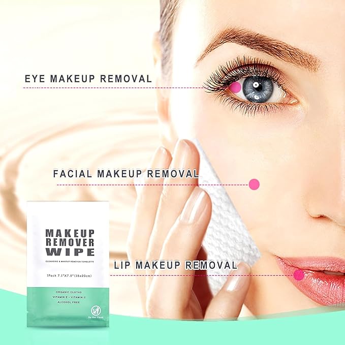 500 pcs Makeup Remover Wipes Individually Wrapped Makeup Wipes Bulk Face Cleansing Wipes, Individual Wet Wipes, Travel Towelette Makeup Remover Cloth for Face Cleansing Skin Care Remove Makeup
