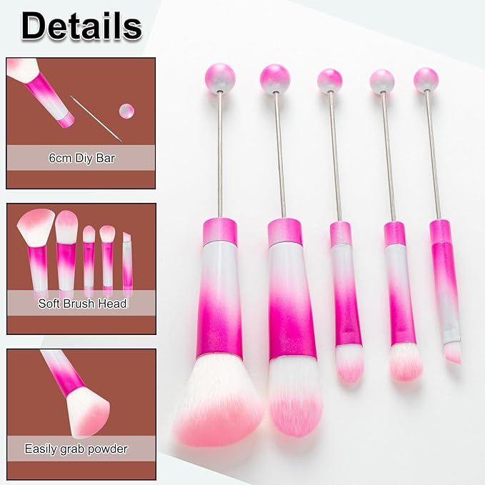10Pieces Beadable Makeup Brushes Diy Makeup Comestic Brushes Beaded Brushes Kit for DIY Beaded Eyeshadow Brush (Beadable Makeup Brushes-10pieces=2Sets)-Tiedye Rose Pink
