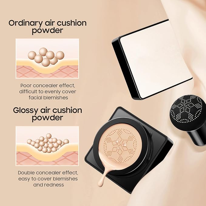 Mushroom Head Air Cushion CC Cream - Long-Lasting & Waterproof New Mushroom Head Screw Lid Concealer Makeup Base for All Skin Types, Create Natural Face Makeup (Natural)