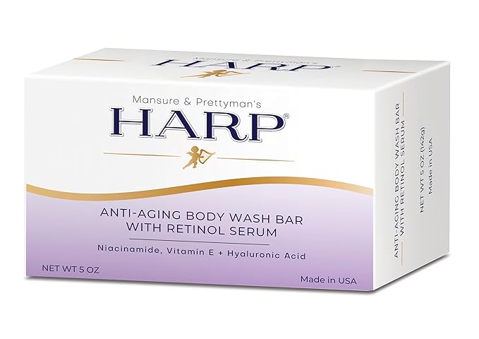 HARP® Anti-Aging Body Wash Bar with Retinol – pH Balanced Syndet Cleanser, FRAGRANCE FREE, Soap-Free & No Lye, Non-Comedogenic, With Niacinamide, Hyaluronic Acid & Vitamin E, 5 oz