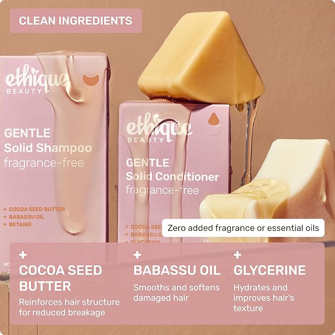Ethique Gentle Unscented Conditioner Bar with Cocoa Butter - Plastic-Free, Cruelty-Free, Vegan, 2.12 oz - Formerly In the Buff