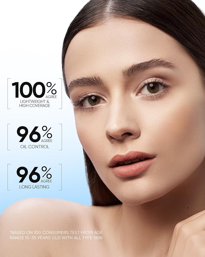 Velvet Matte Cushion Foundation Blue #01W Warm Vanilla| Full Coverage,12H Oil Control,Ideal for Oily & Combination Skin,Waterproof,Long-Lasting, Lightweight, Hydrating,Transfer-Proof