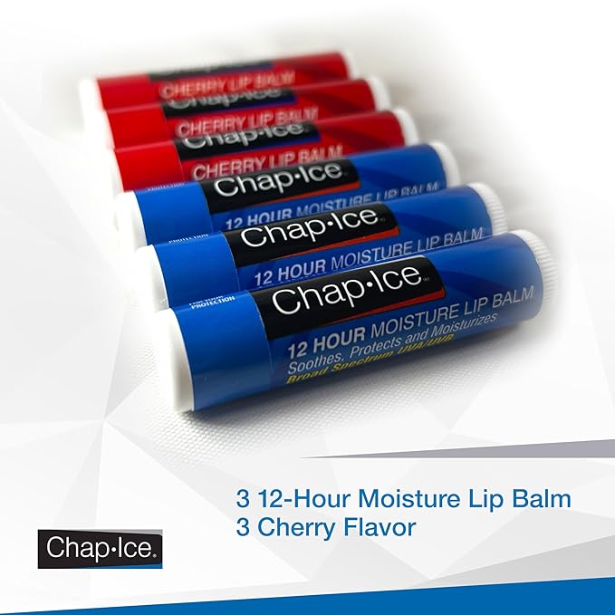 Chap-Ice Full-Stick Traditional Lip Balm with SPF - 6 count (6 Count, Cherry (SPF-4) & Moisture (SPF-15))
