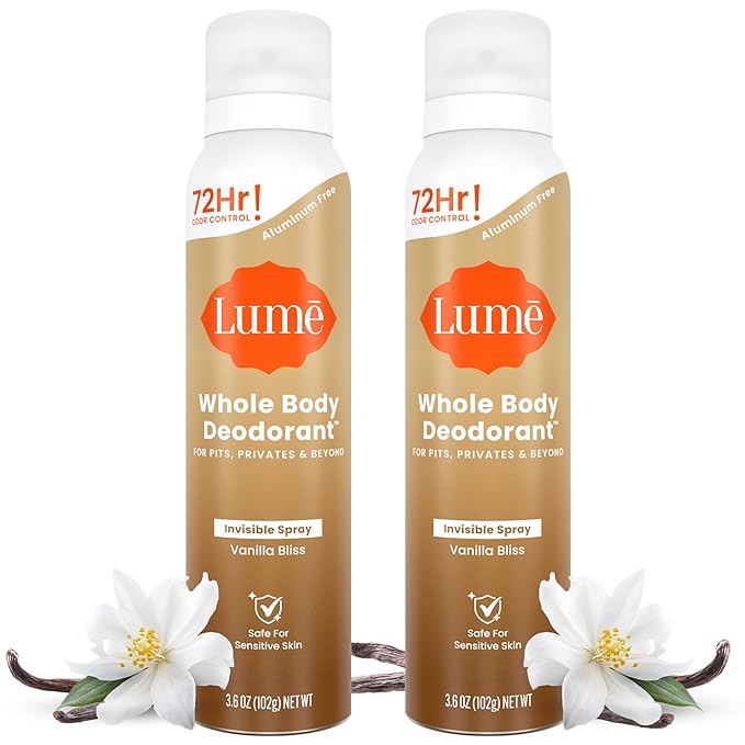 Lume Invisible Spray Deodorant For Women - Whole Body Deodorant Spray - 72 Hr Odor Control - Ozone Friendly, Natural Propellant - Aluminum & Baking Soda Free, Skin Loving - 3.6 oz, 2pk (Vanilla Bliss)