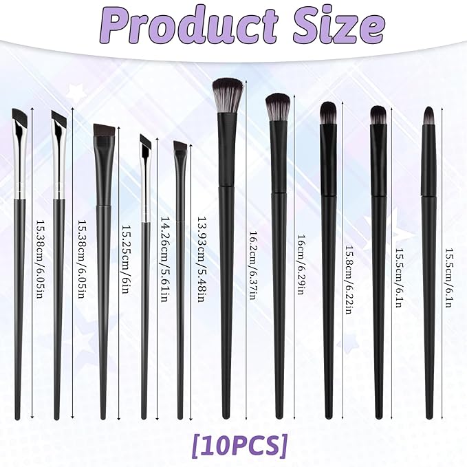 10Pcs Eyeshadow Brush Set, Professional Eye Makeup Brushes Kit with Angled Eyeliner Brushes, Eyes Applicator Tools, Eyeshadow Tool, Highlighter Brush, Flat Eyebrow Tool for Precision Eye Makeup