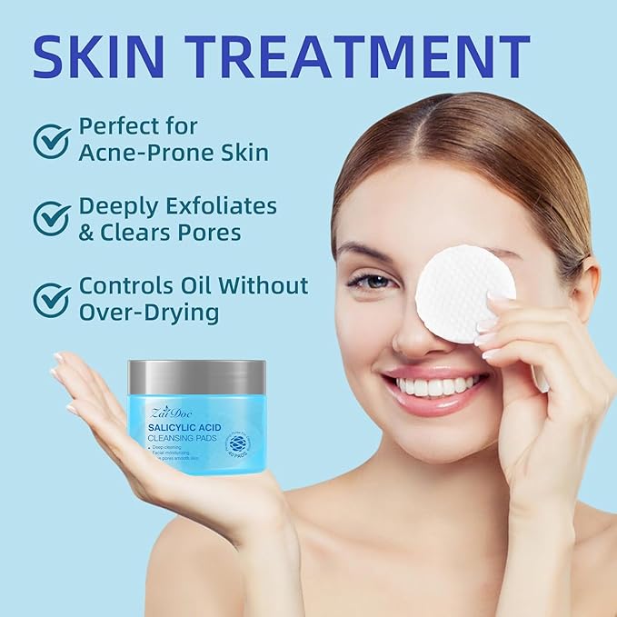 Salicylic Acid Remover Wipes, Exfoliating Face Cleansing Pads with Witch Hazel & Vitamin C for Hydrating & Calming for Sensitive Skin, 40ct