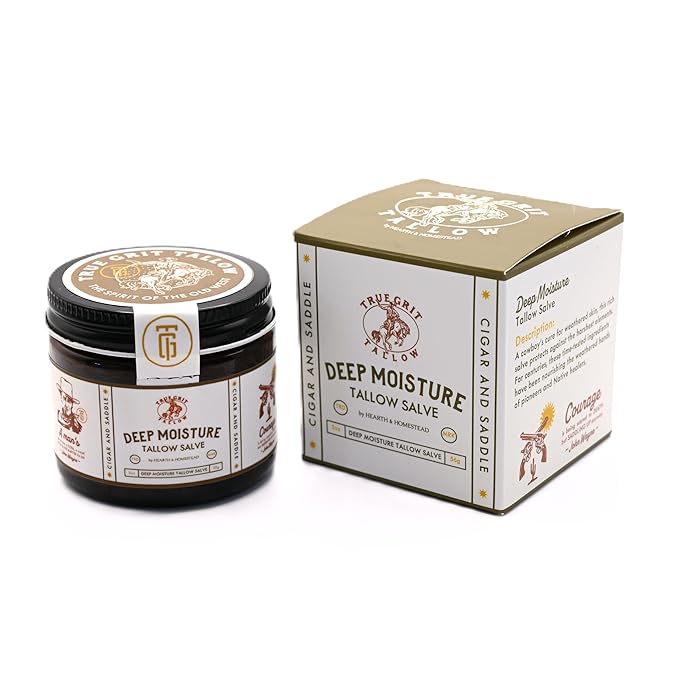 John Wayne Inspired Deep Moisture Tallow Salve – Cigar and Saddle Scent – Soothing Balm for Dry, Cracked Skin – Grass-Fed Tallow, Lanolin & Beeswax – 2 oz