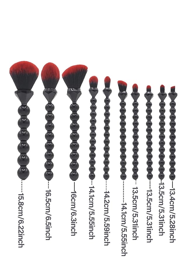 COSHINE Unique Diamond and Pearl Design Makeup Brush Set, 10pcs Cute and Full Complete Powder, Concealer, Blush, Eye Shadow Cosmetic Brushes Kit (BLACK)